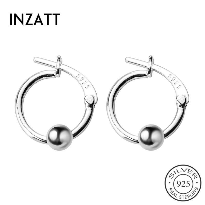 

INZAReal 925 Sterling Silve Minimalist Bead Hoop Earrings For Fashion Women Party Trendy Fine Jewelry 2020 Accessories