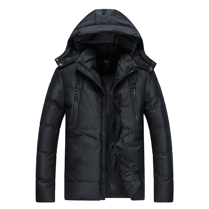 

Rlyaeiz High Quality 2020 Winter Jacket Men Thicken Windproof Warm Hooded Parkas Coats Solid Down Jackets Mid-long Winter Coat, Black