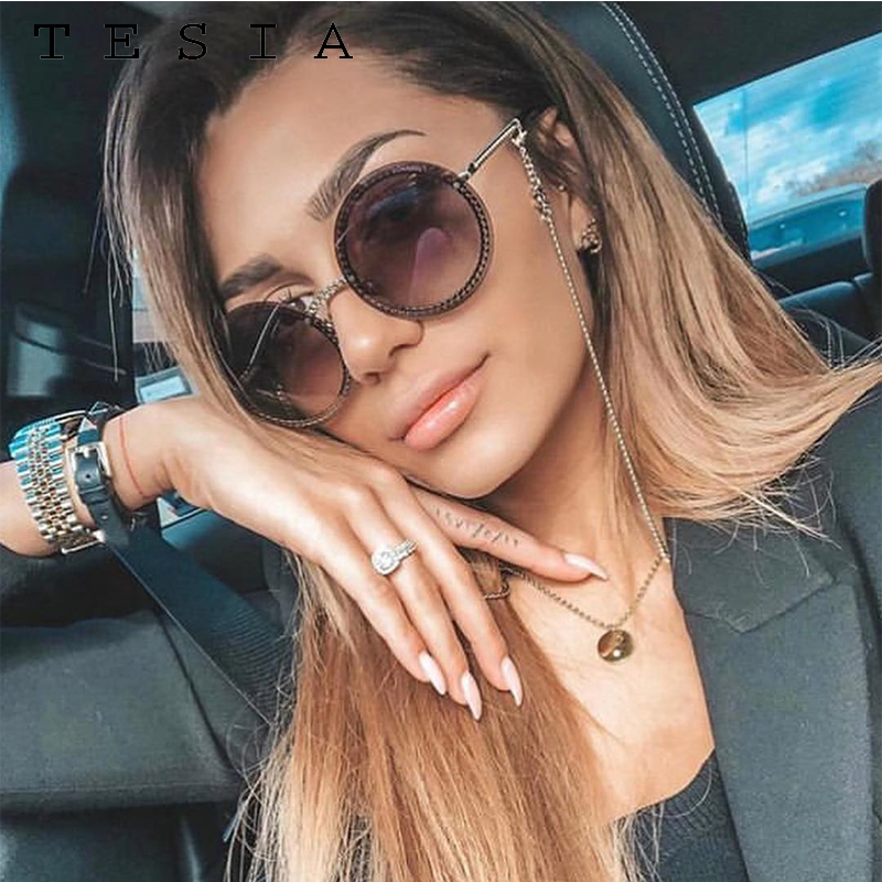 

Brand Round Rimless Sunglasses Women Luxury Female Shades Sexy Circle Sun glasses With Chain Feminino Elegant