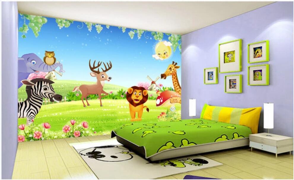 

3d wallpaper custom photo mural Cartoon Prairie Animal Kingdom Children's room background home decor living room wallpaper for walls 3 d, Non-woven wallpaper