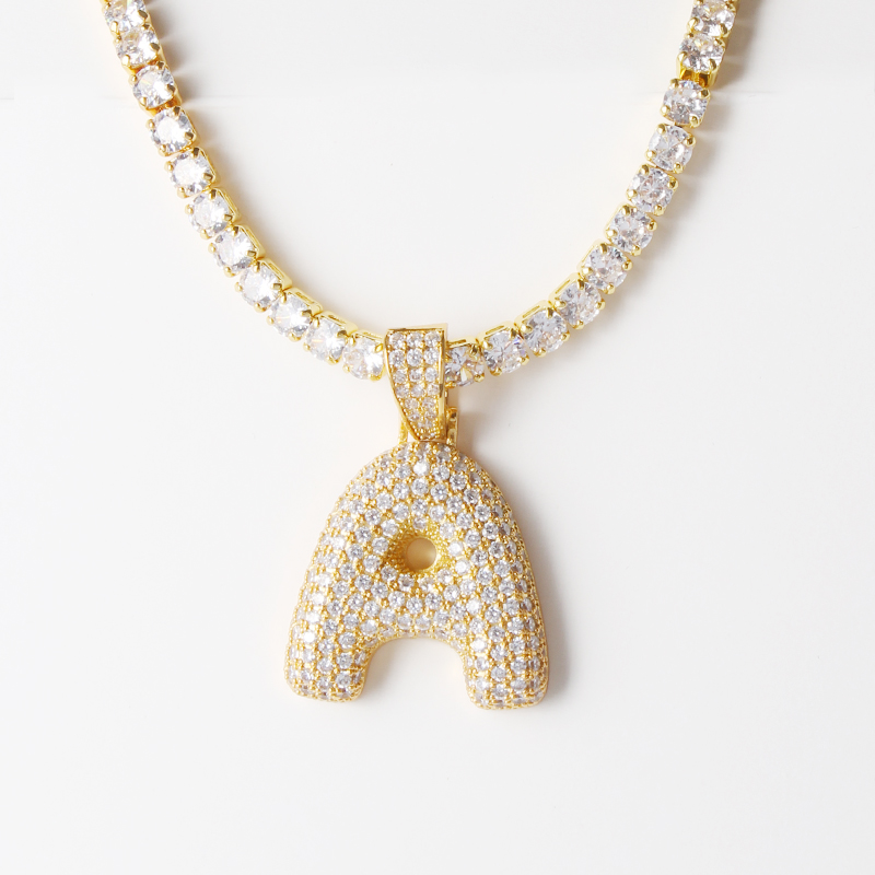 

Custom A-Z 26 Letter Name Pendant Out Gold 16/18/20/24 Inch Tennis Chain Men women Hip Hop Necklace Jewelry Gift