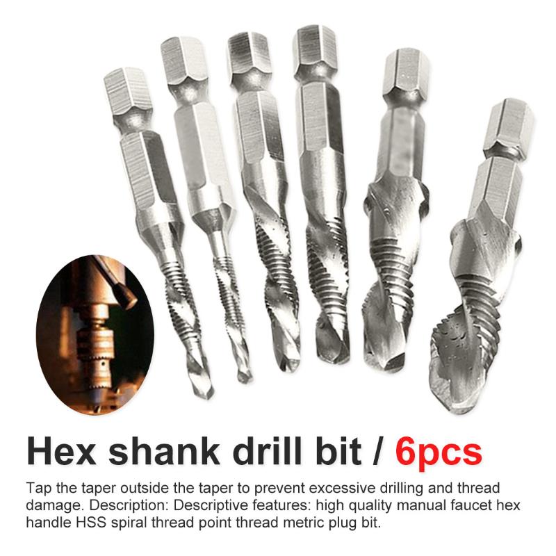 

M3-M10 6pcs/set Hand Tap Drill Hex Shank HSS Screw Spiral Point Thread Metric Plug Drill Bits Quick Change Hex Hand Tools