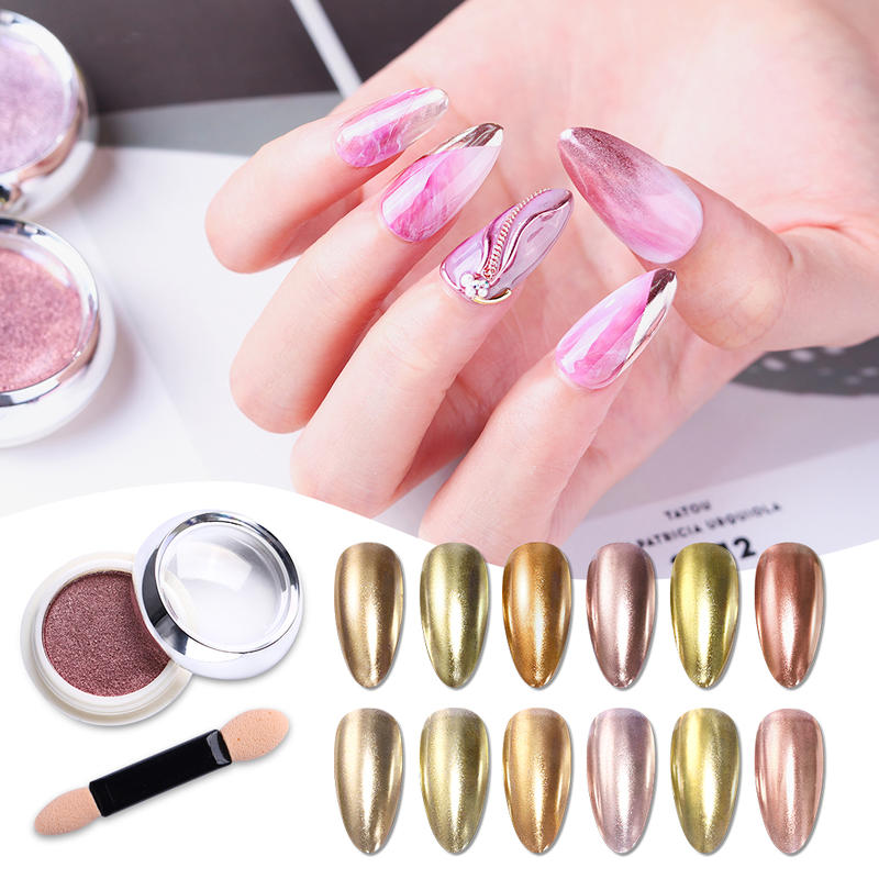 

Golden Mirror Chrome Powder Holographic Metallic Metal Effect Nail Art Powder Dust Pigment Decorations For UV Gel Polish