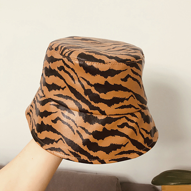 

Summer Hip Hop Street Wide Brim Beret CapUnisex Black White Zebra Stripes Printed Bucket Hat, Brown bucket hat