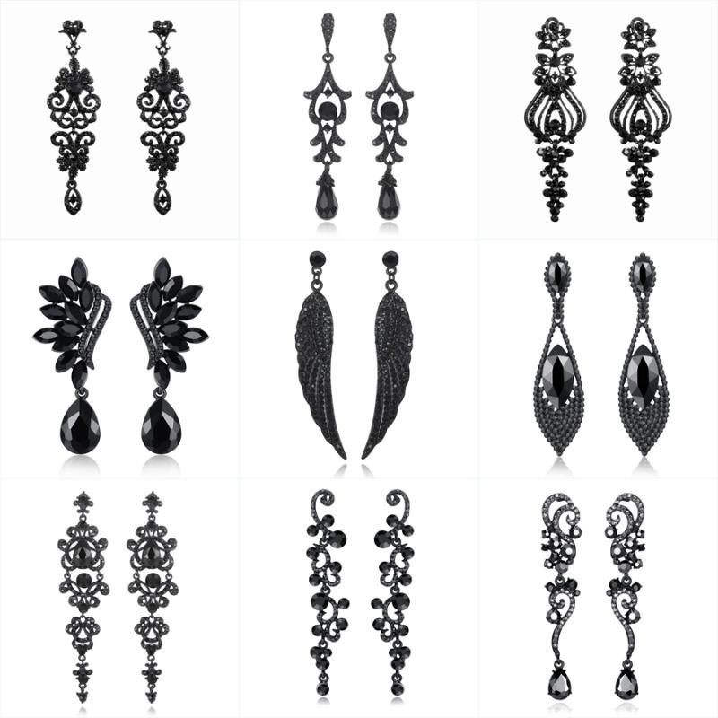 

Minmin Vintage Feather Long Drop Earrings for Women Black Crystal Angel Wing Dangle Earrings 2020 Fashion Jewelry Female MEH942