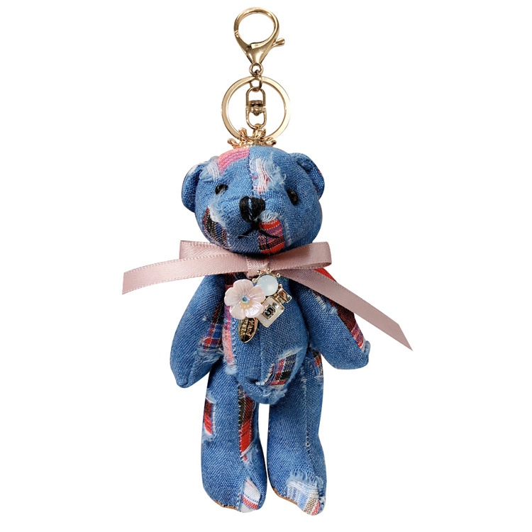 

New Fashion Bear Doll Key Chain For Woman Striped plaid bear keychains Bag Pendant Decoration Car Keyring For woman Girl