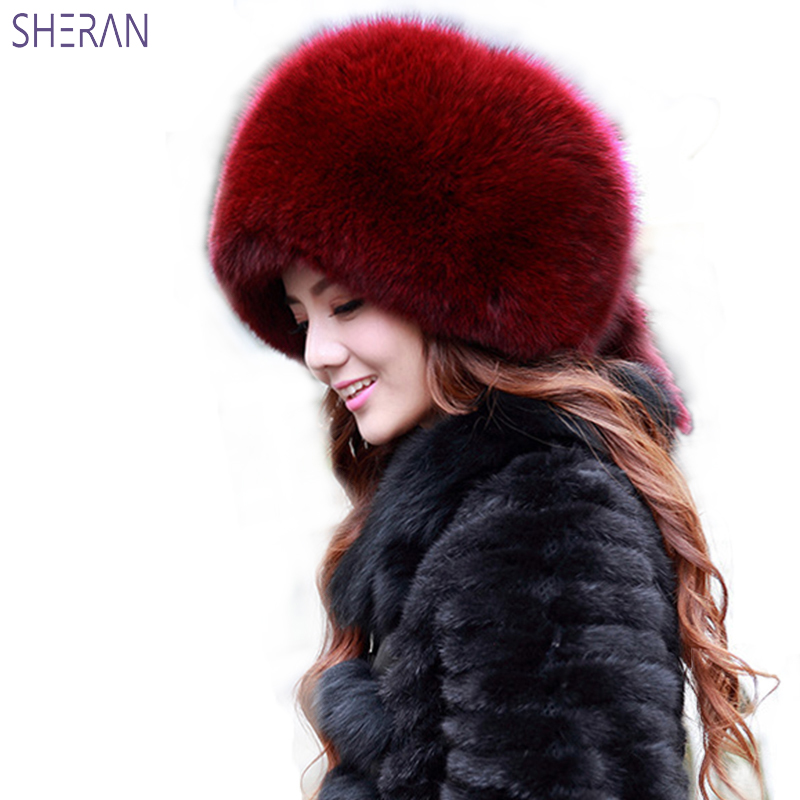 

SHERAN Women hats winter fur beanies a cap Warm whole skin with hats for women faux fur hat 2020 brand new thick female cap, White