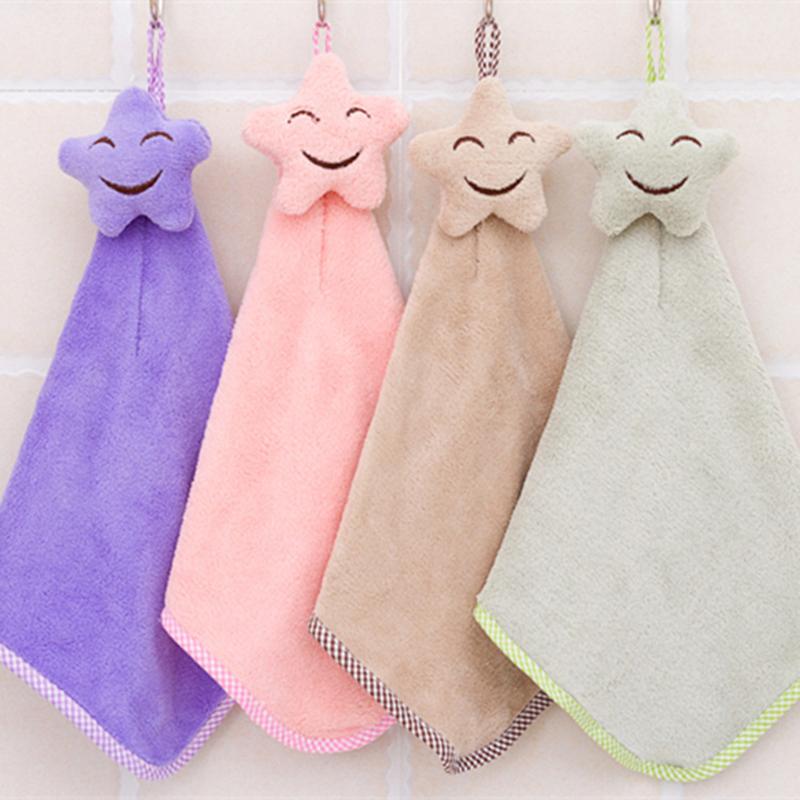 

Smiling Face Soft Hanging Hand Towels Kitchen Towel Coral Velvet Absorbent Lint-Free Cloth Dishcloths Lovely Baby Hand Towel