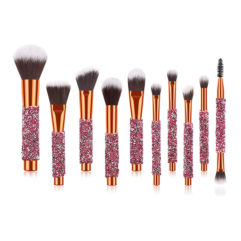 

10pcs Makeup Brushes Set Beauty Tools Foundation Eyeliner Make up Brushes and bag Professional Brush Complete Set with Drill