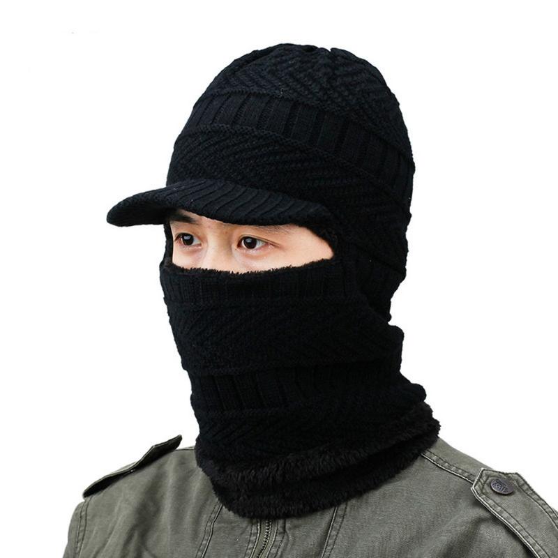 

Man Hedging Cap with Visor Knitted Hat for Male Winter and Autumn Cotton Protect Face and Ears Keep Warm