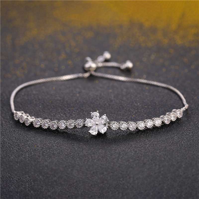 

New CZ Zircon Stones Flower Charm Crystal Adjustable Bracelets For Women Fashion Wedding Party Jewelry