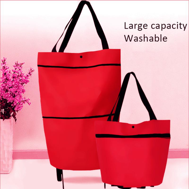 

Storage Bags Shopping Trolley Bag Portable Multi-function Oxford Folable Tote Cart Reusable Grocery With Wheels