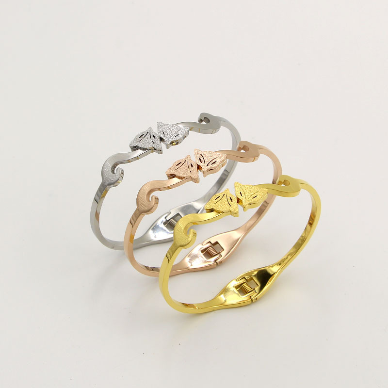 

Fashion Brand Stainless Steel Rose Gold Color Better Double Animal Spring Bangle Bracelet Women Party Wedding Gift
