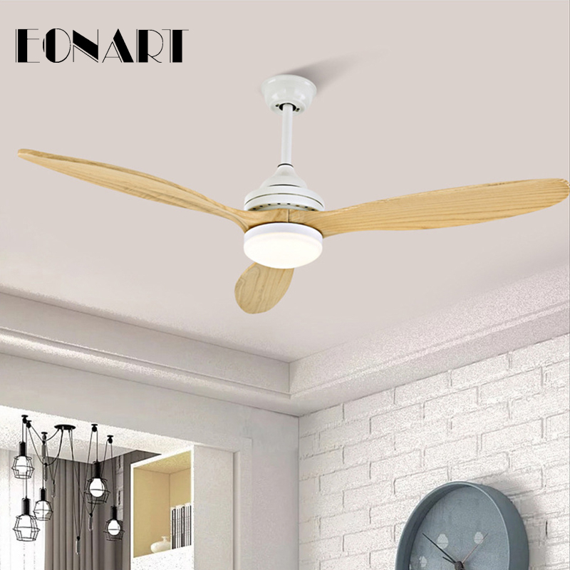 

52 Inch European modern simple solid wood leaf remote control decorative ceiling fan lamp with LED 15W lamp 220V motor fan light