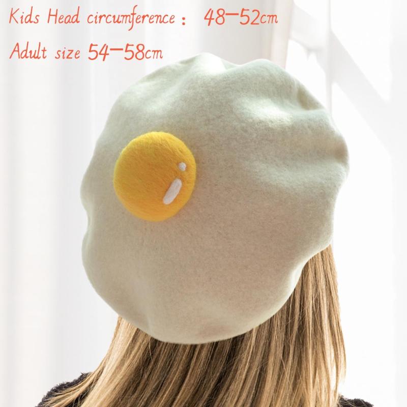 

Handmade Baby Poached Egg Caps Women Cute Poached Yolk Girls Wool Caps Berets Vintage Plain Beret Hats Solid Color Beret #YJ, A children