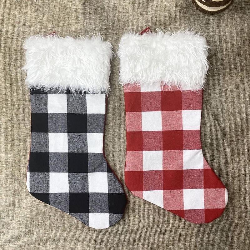 

Christmas Decorations Home Decor/DIY House/Burlap Plaid White Plush Socks/Christmas Decorations/Christmas Gift Bag/Christmas Tree Ornaments