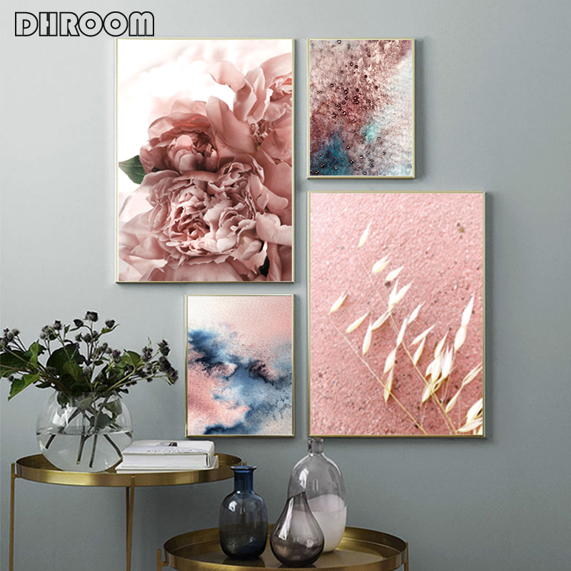 

Light Pink Wall Art Abstract Watercolor Canvas Painting Flower Poster and Print Modern Boho Decor Minimalist Pictures Home Decor