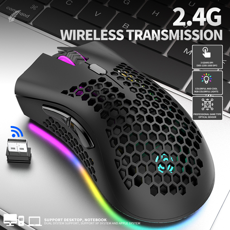 

BM600 2.4GHz Wireless Mouse 1600DPI USB Rechargeable Honeycomb RGB Optical Mouse For Laptop PC Computer Peripherals Dropshipping