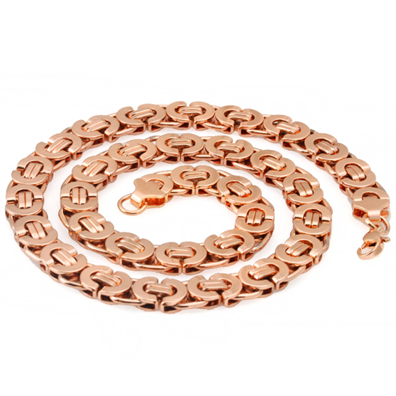 

Mens Rose Gold Filled Stainless Steel Byzantine Link Chain 6/8/10mm Elegant Necklace Male Fashion Jewelry Birthday Choker