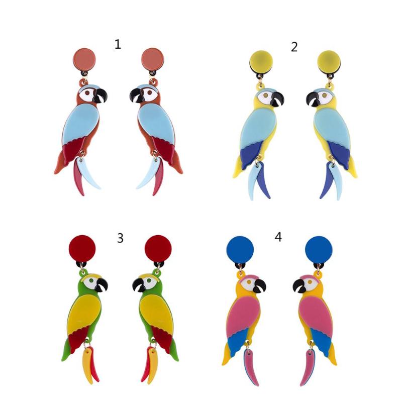 

Cute Parrot Earrings Acrylic Colorful Parrot Bird Drop Earrings Stand Out Summer Fashion Jewelry Long Pendant Dangle