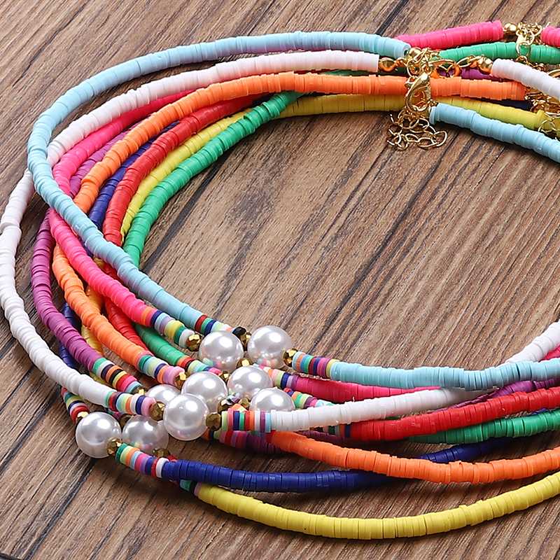

Bohemian Imitation Pearl Choker Women Collar Necklace Heishi 4mm Clay Beads Surfer Necklaces Tribal African Jewelry