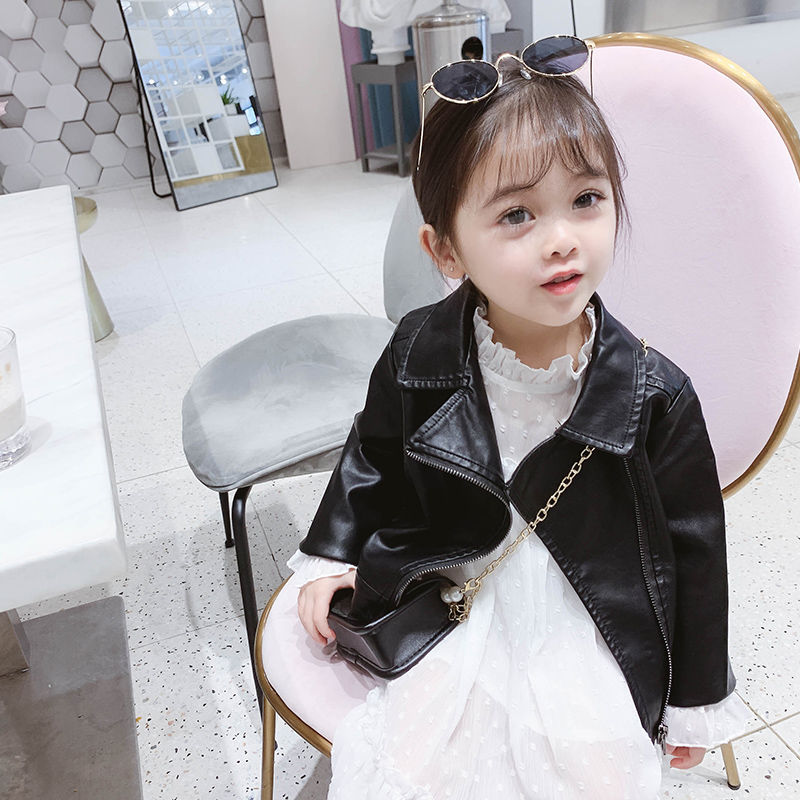 

Girls Boys Black Pu Jackets Kids Baby Leather Jacket Spring Autumn Cool Coat Children Clothes Overcoats 2-10T