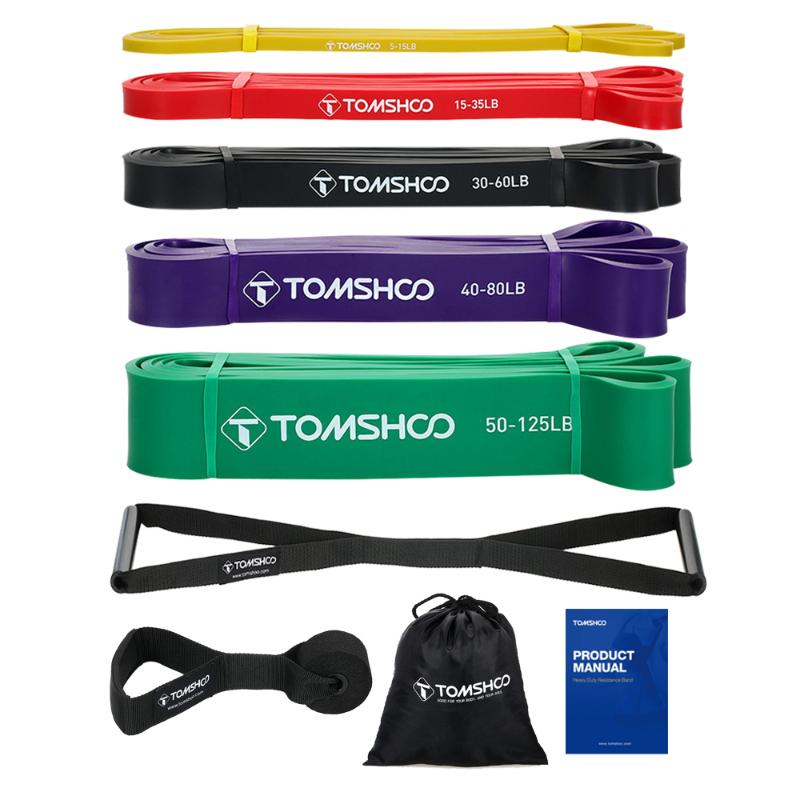 

TOMSHOO 5 Packs Pull Up Assist Bands Set Resistance Loop Bands Powerlifting Exercise Stretch with Door Anchor and Handles