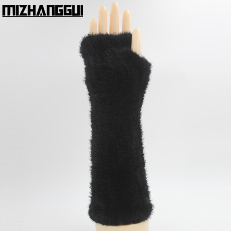 

ICYMI 30cm Women's Long Glove Elastic Knitted Winter Gloves for Girl Female Mittens Natural Real Fur Fingerless Gloves