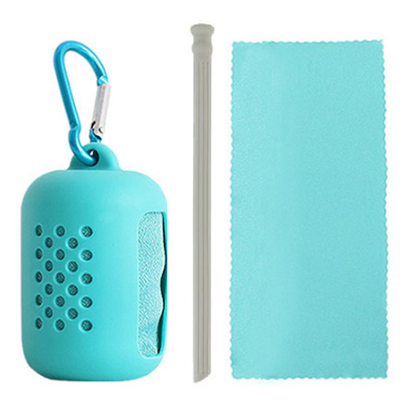 

Microfiber Fitness Sports Quick-Drying Cooling Cold Sweat-Absorbent Yoga Towel with Collapsible Silicone Straw Set, Green