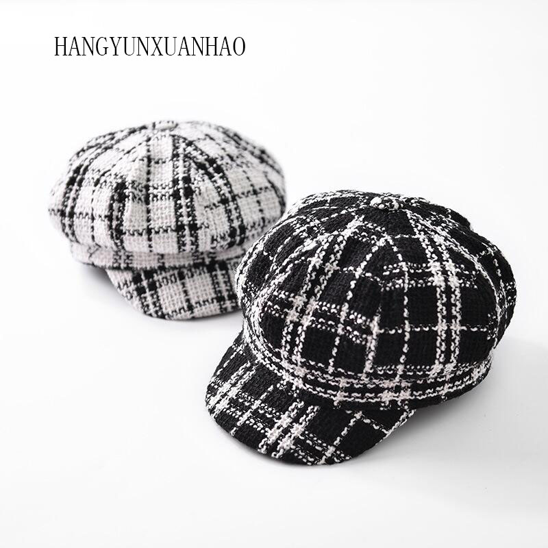 

Berets Brand Classic Lattice Beret Hat For Female Spring Summer Octagonal Hats Elegant Thicken Painter Cap Women, Black