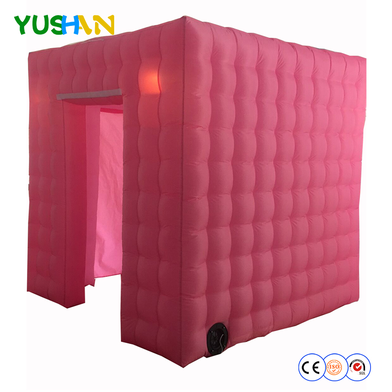 

Custom Whole pink amazing Inflatable Photo Booth tent LED Lights Photo Booth Backdrops Open Air cabinet New arrivaL