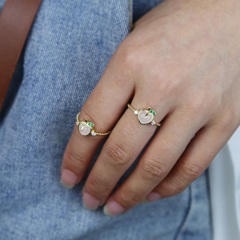 

fashion cue nfruit rings with gold plated ting band stack rings with crystal cz paved peach finger ring for girl summer jewelry