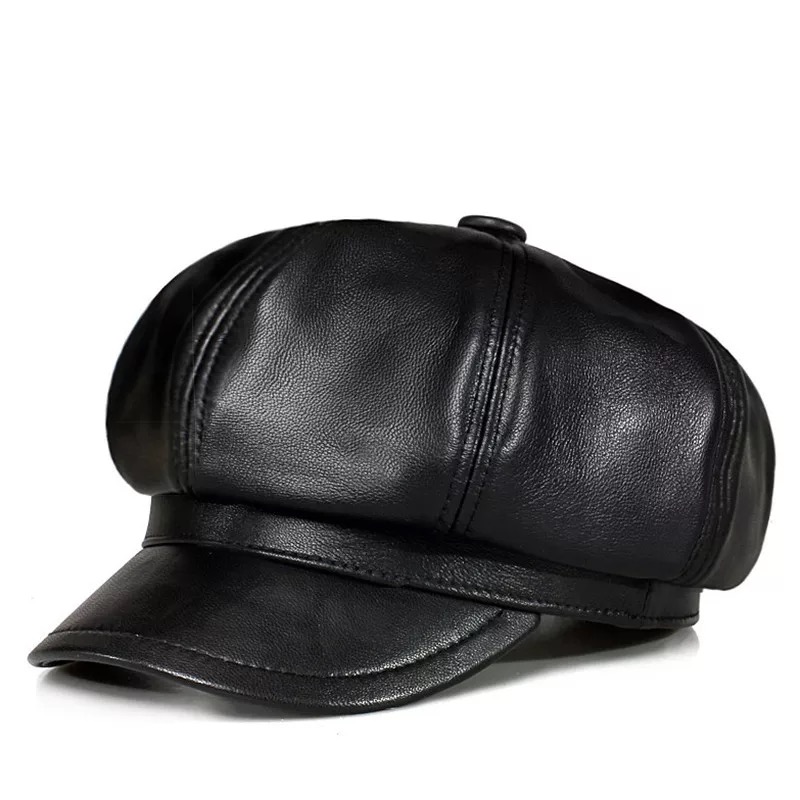 

2020 Fashion Womens Real Leather Hats Cute Ladies Natural Sheepskin Beret H79, Black