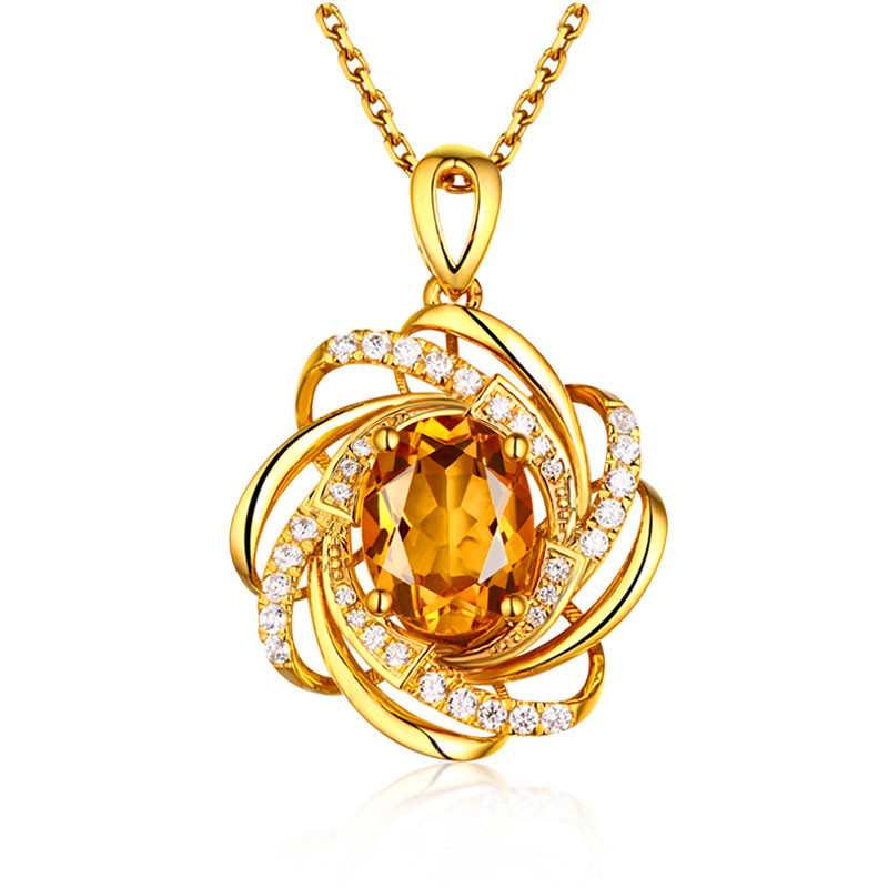 

Luxury Female Crystal Pendant Necklace Cute Yellow Gold Color Chain Necklaces For Women Vintage Oval Flower Wedding Necklace