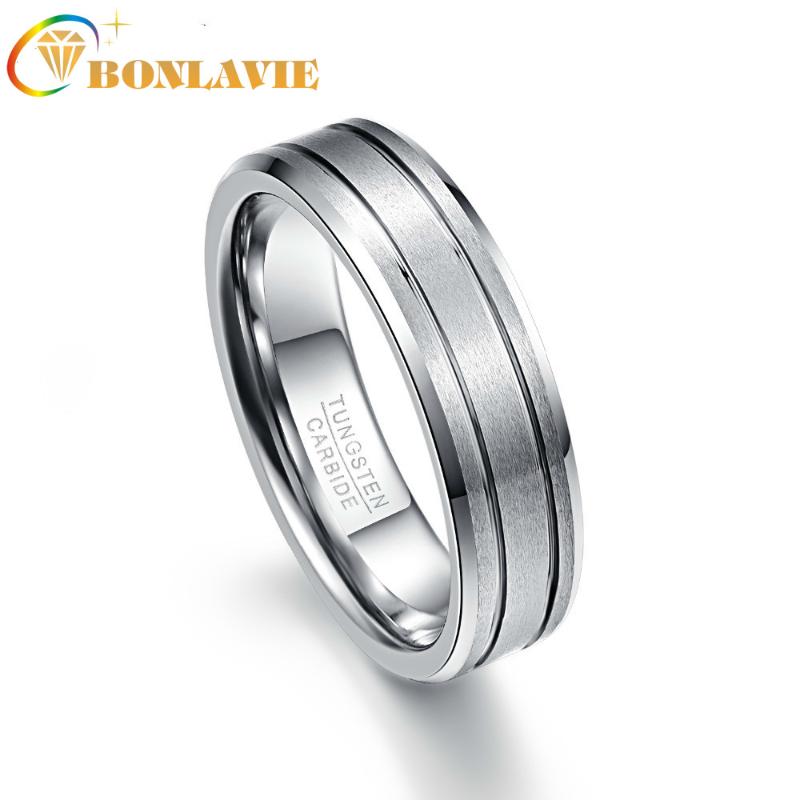 

BONLAVIE Men's 6mm Two Grooves Matte Finish Beveled Edge Tungsten Wedding Bands Size 7 to 12
