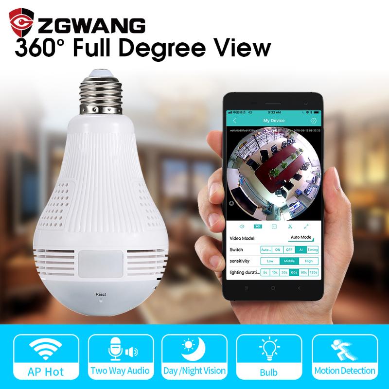 

Bulb Light Wireless IP Camera Wifi FishEye 960P 360 degree Full View Mini CCTV Camera 1.3MP Home Security WiFi Panoramic