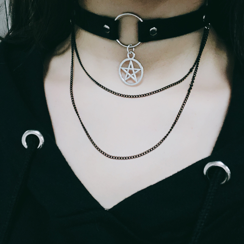 

Punk Style Leather Women Pentagram Shape Pendant Choker Necklace Harajuku Rock Female Chains Accessories Jewelry Chocker