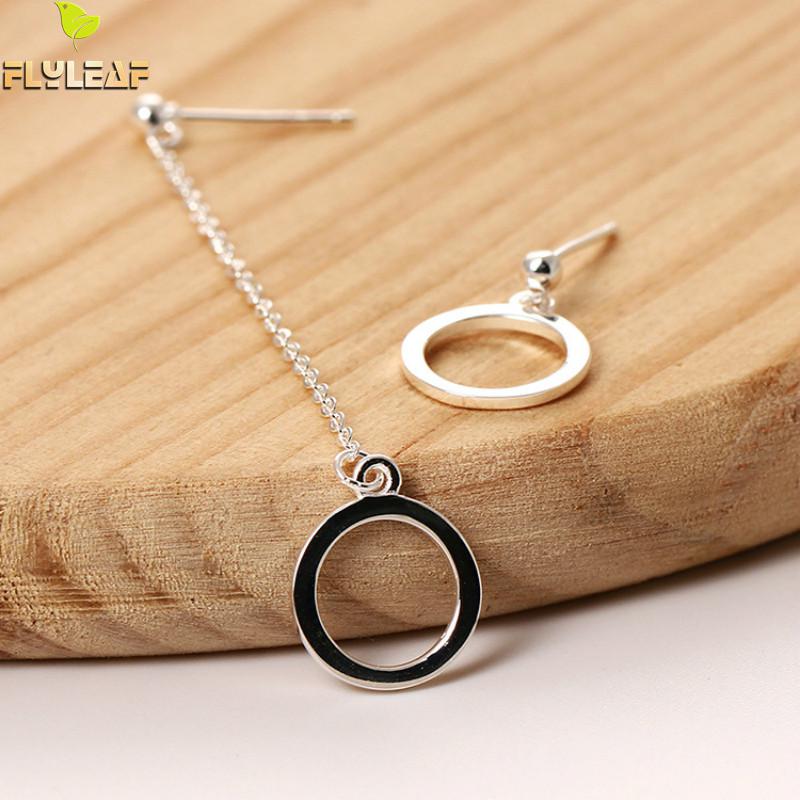 

Flyleaf 100% 925 Sterling Silver Geometry Circular Long Tassel Earrings For Women Simple Style Lady Fashion Jewelry