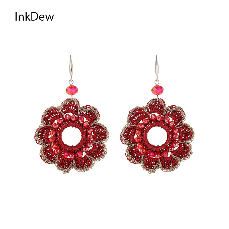 

INKDEW New Braided Beads Earrings Flower Earrings Big Long Drop for Women Handmade Crystal Bohemia Ethnic boho
