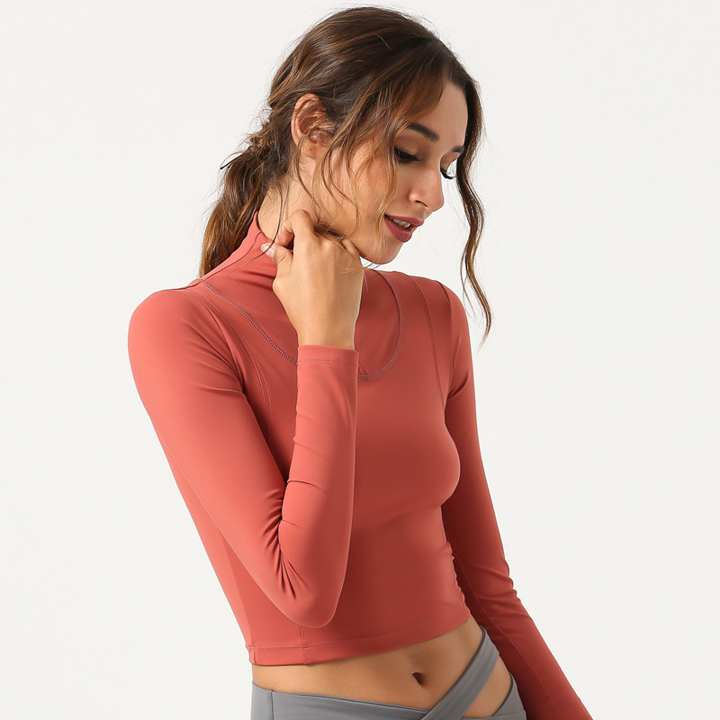 

High neck and thin waist yoga women wear shirts, Black