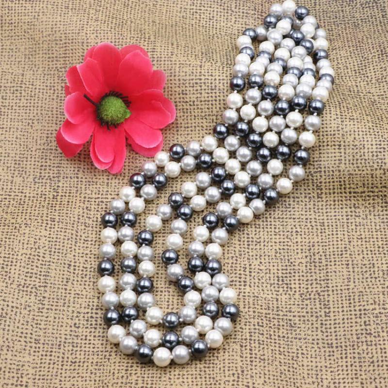 

Colorful Long Chain Necklace for Wmen Round Simulated Glass Pearl Bead Necklaces Faux Pearls Shell Multilayer Necklaces 56" A945