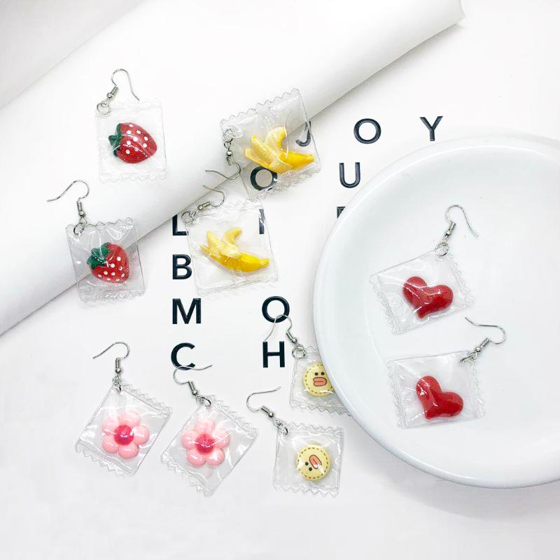 

1 pair Cute Strawberry Banana Heart Smiling Resin Summer Fruit Kawaii Drop Earring For Women Earrings Fashion Sweet Gift Jewelry