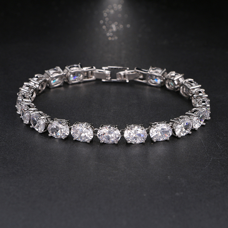 

Fashion Oval Shape Sparkling Cubic Zirconia Bracelets For Women Wedding Jewelry Hot Sale Girls Engagement Bracelets B-012