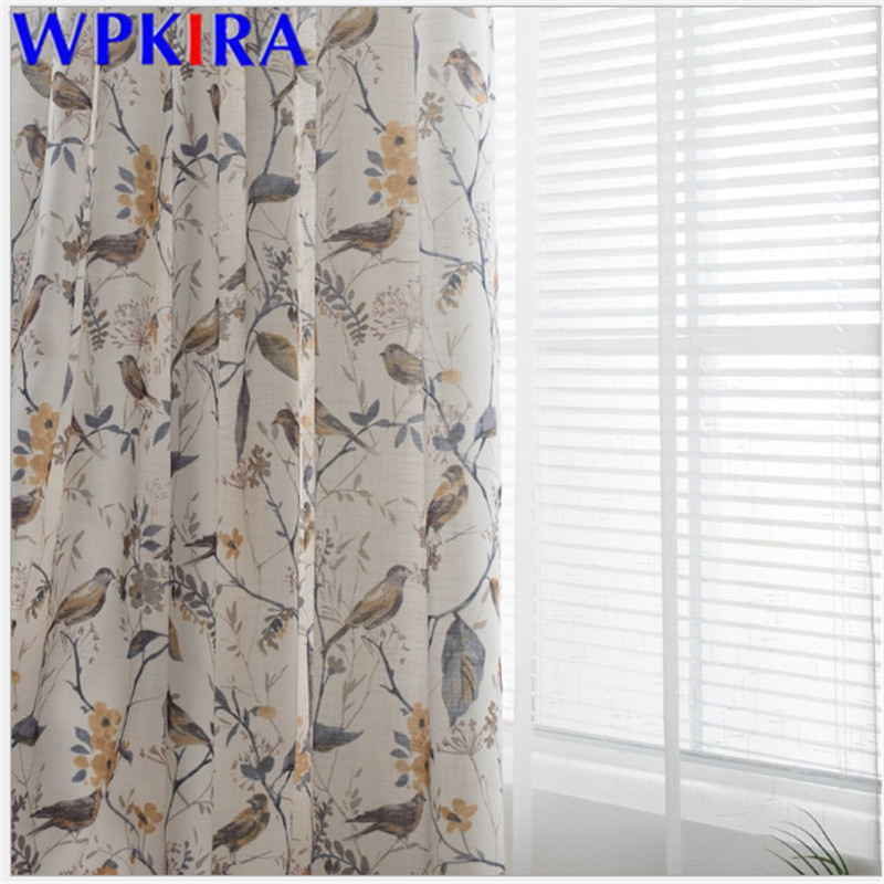 

American Pastoral Country Curtains For Living Room Cotton Linen Sheer Curtain Bedroom Bird Print Window Blinds Drape W-ZH044#30, Print curtain cloth