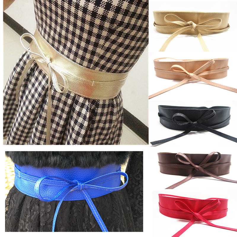 

Lace Up Pu Leather Designer Wide Corset Cummerbunds Strap Belts for Women Girls High Waist Slimming Girdle Belt Ties Bow Bands, White