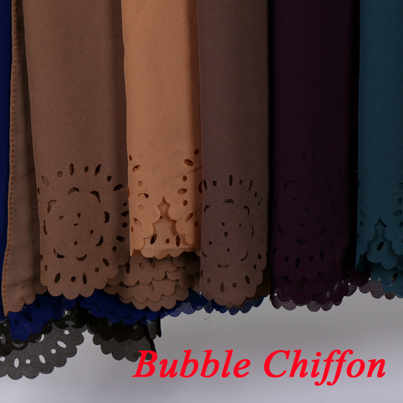 

180*85cm 20 color Big size bubble chiffon laser cut flower shawls hijab spring plain wrap muslim scarves