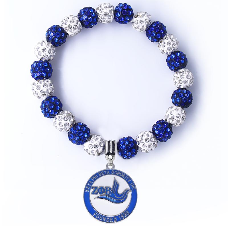 

Charm Bracelets Fashion Greek Society ZETA PHI BETA Sorority Badge Shield Pendant Bracelet Shambhala Beads Elastic Bangle