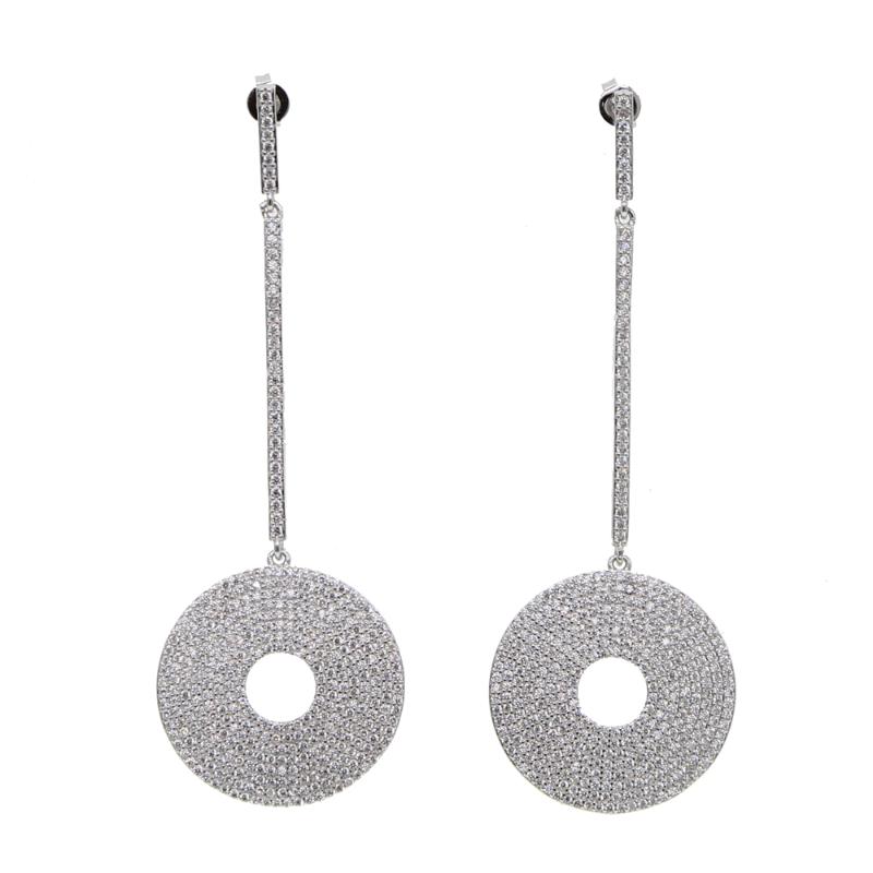 

iced out sparking bling cz micro pave cubic zirconia geometric round bar dangle drop earring luxury fine jewelry