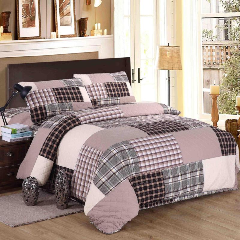 

Blue Plaid Print Shabby Queen Size 100%Cotton Quilted Duvet cover Bedspread Set Patchwork Bedding Sets Pillow shams 4 Pieces, Color 1