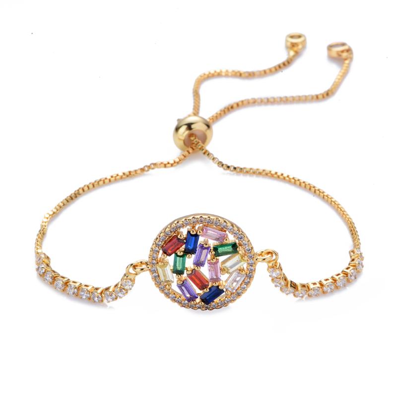 

New women's rainbow round bracelets&bangles jewelry cz zircon snake chain bracelet adjustable chain bracelet accessory femme